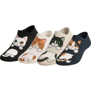 Zdravé ponožky dámské barevné veselé bavlněné letní sneaker ponožky kočičky mix - 64017 - 4 páry